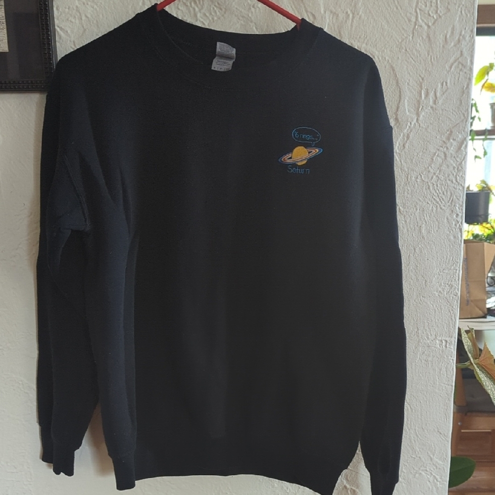Gildan Black Crewneck Sweater with Saturn Design